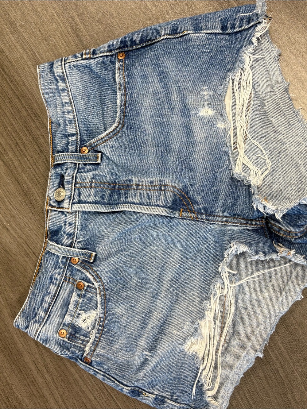 Levi's Premium 501 Light Blue Distressed High Rised Denim Cutoff Shorts